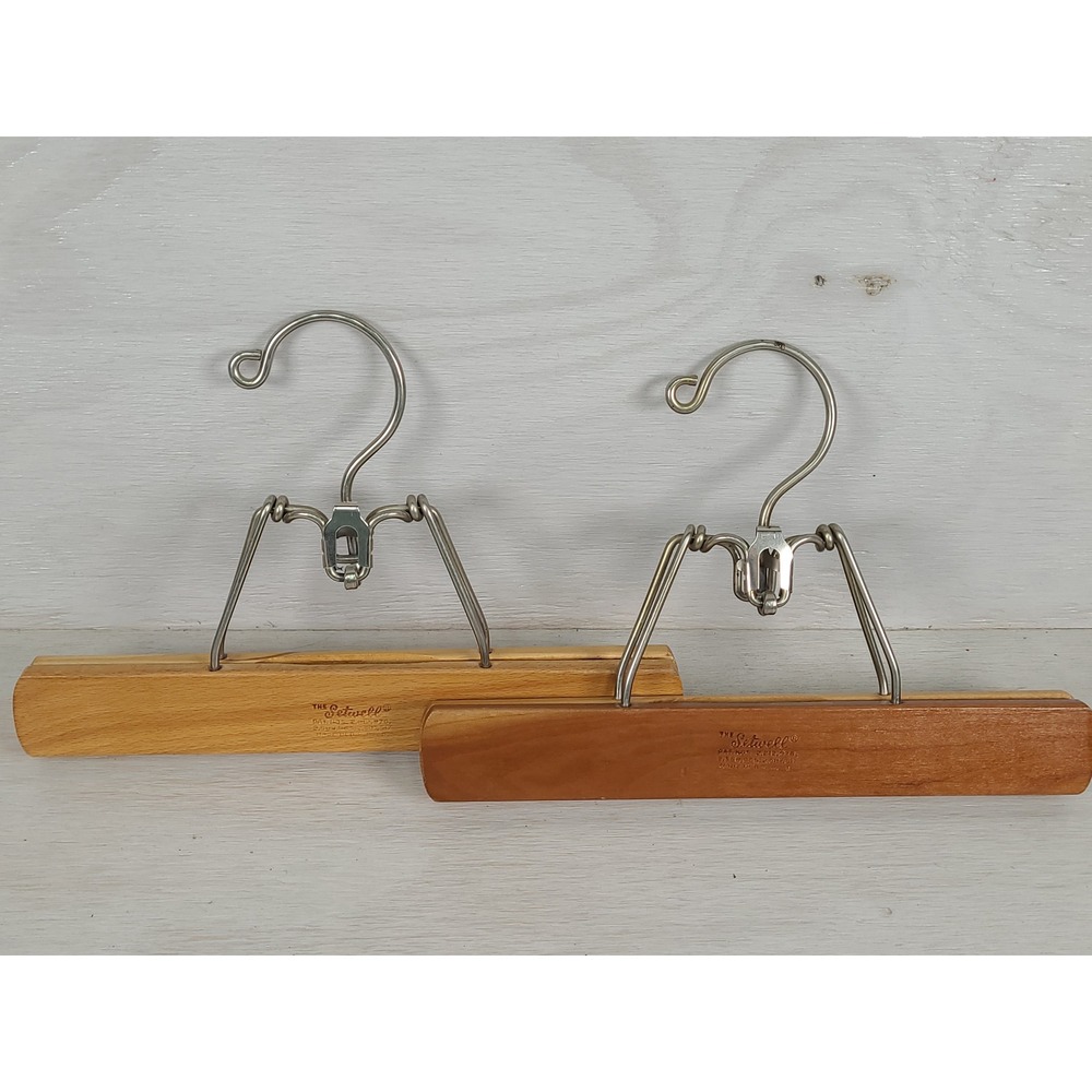 Vintage Setwell Wooden Pant Skirt Hangers Set of 2 Made in USA Locking Clamp MCM